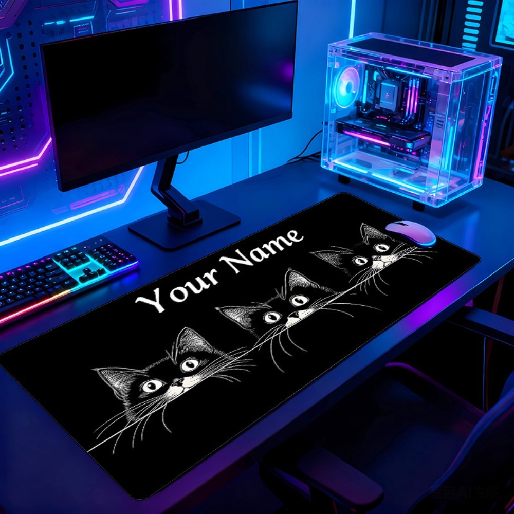 Gaming Accessories Name - Cute 3 Black Cats Custom Desk