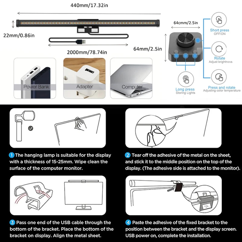 Portable LED Eye-Care Desk Lam - Monitor Light Bar 评论和价格