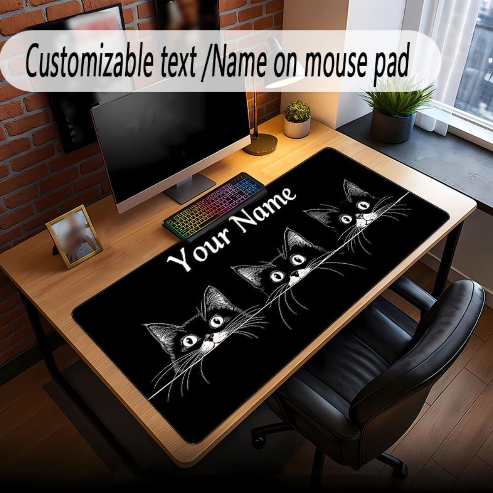 Cute 3 Black Cats Custom Desk  - Gaming Accessories Name 评论和价格