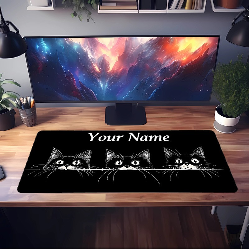 Cute 3 Black Cats Custom Desk  - Gaming Accessories Name 评论和价格